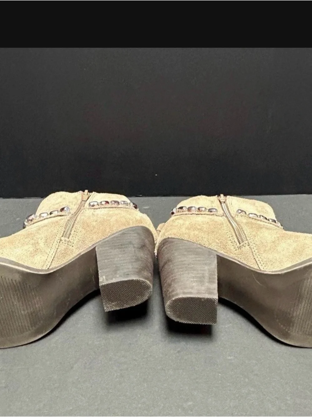 Vintage Steve Madden Taupe Suede Beaded Ankle Booties